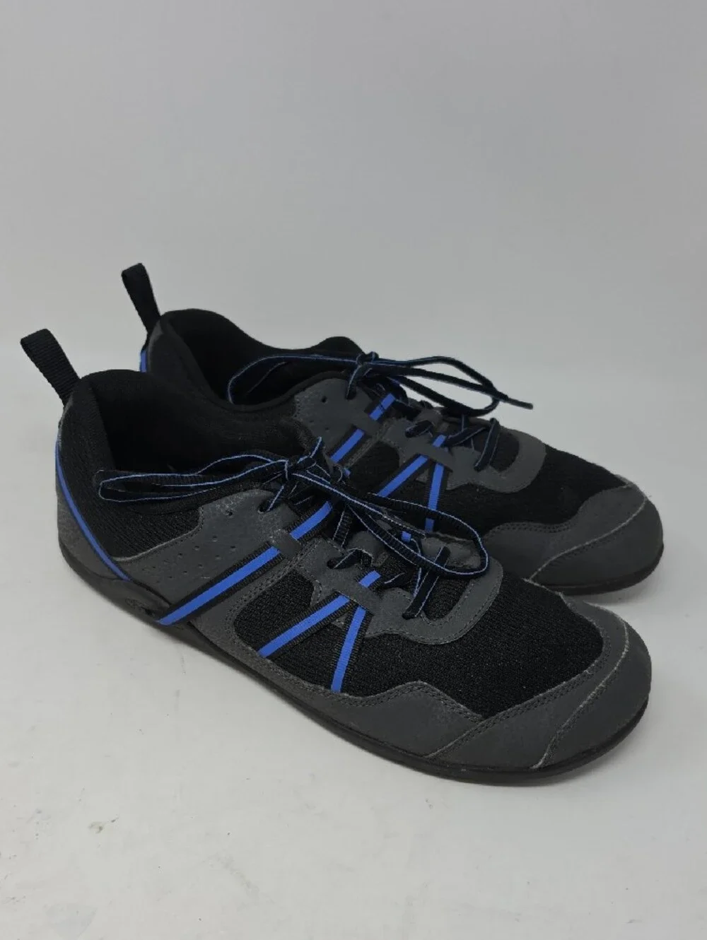 Xero Prio Men Black and Gray Athletic Shoe with Blue Accents Barefoot Size 10.5